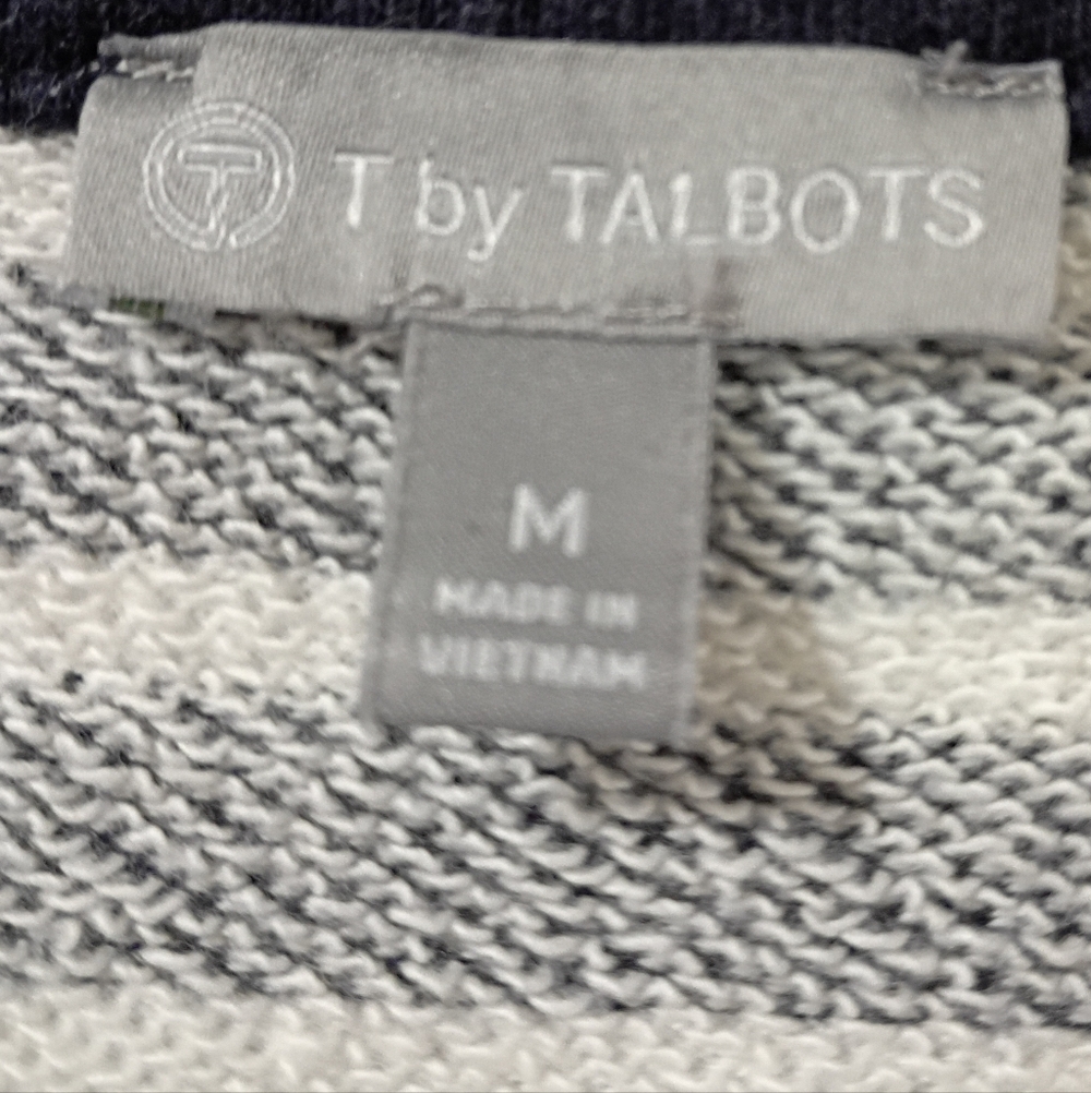 T By Talbots Navy and White  French Terry Johnny Collared Polo Striped Top - Picture 4 of 5